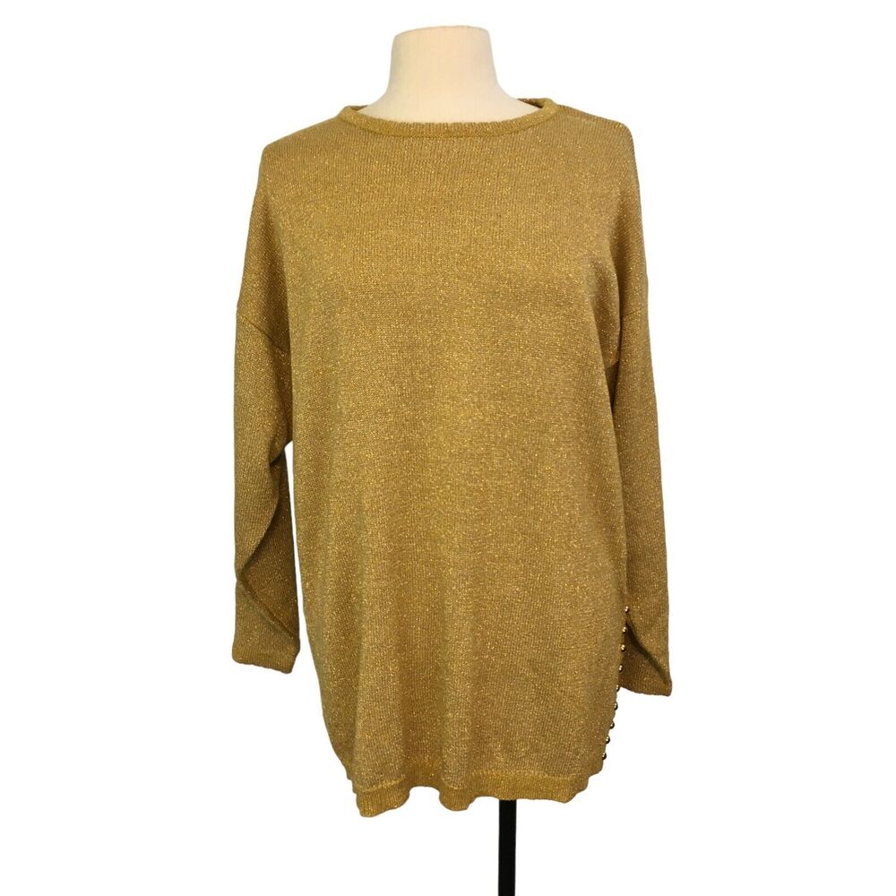 Adrian Jordan Vintage‎ Womens Gold Round Neck Sweater, sz 26/28